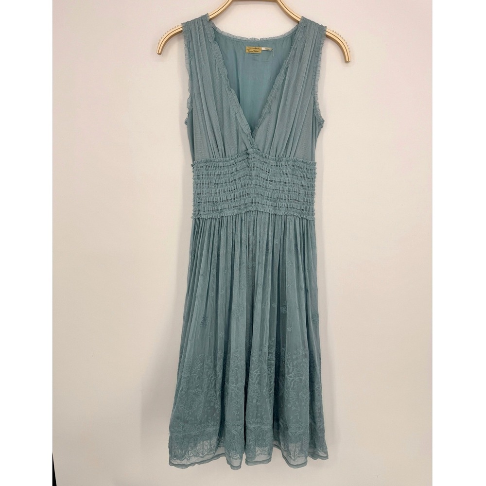 Y2K Max Studio Dress Size 0 Blue Silk Mesh Smocked Fairycore Romantic Ethereal - Picture 3 of 11